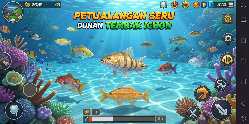 Screenshot 8QR menunjukkan gameplay seru dalam menembak ikan.