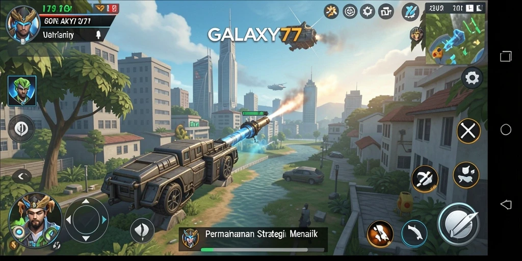 Tampilan gameplay menakjubkan di GALAXY77 dengan aksi pertempuran yang intens.