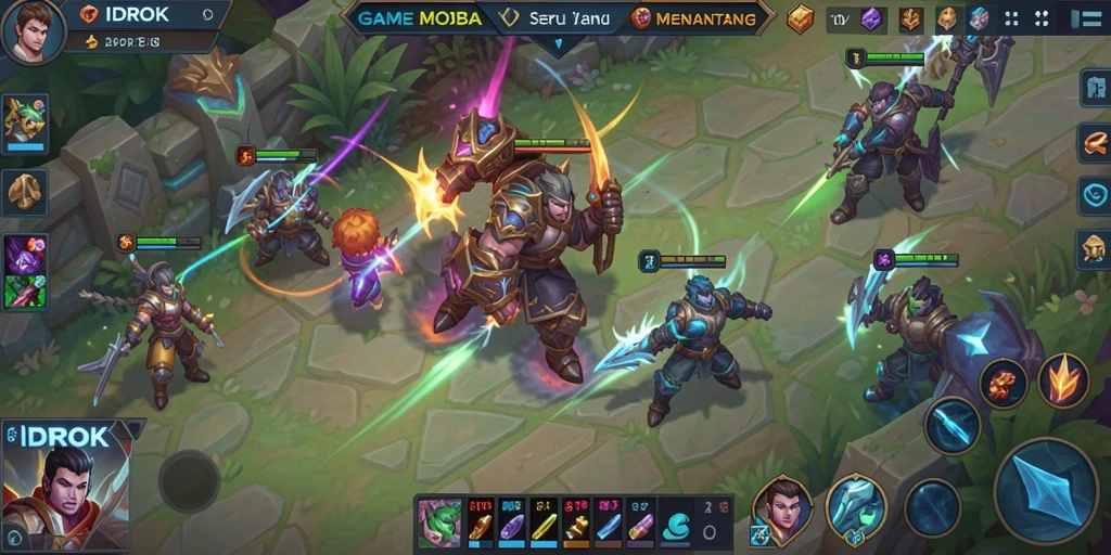 Screenshot menampilkan aksi pertarungan epik dalam game MOBA IDROK.