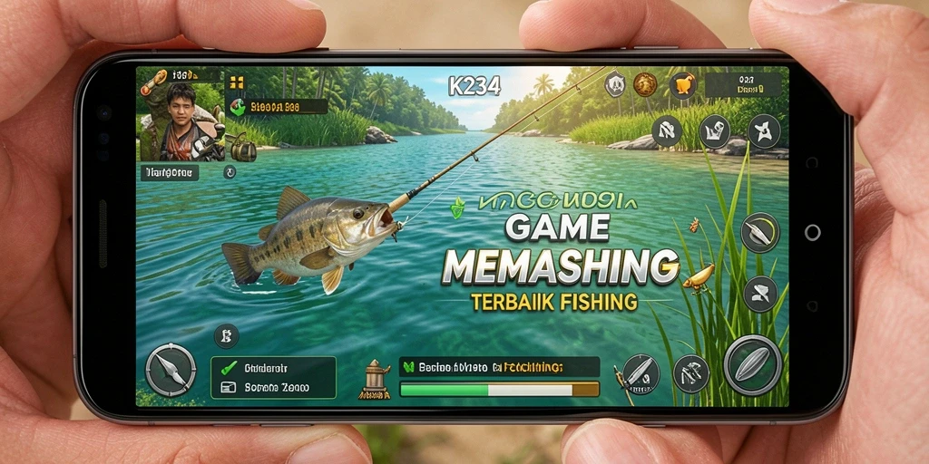 Tampilan gameplay K234 yang menampilkan aksi memancing yang seru.