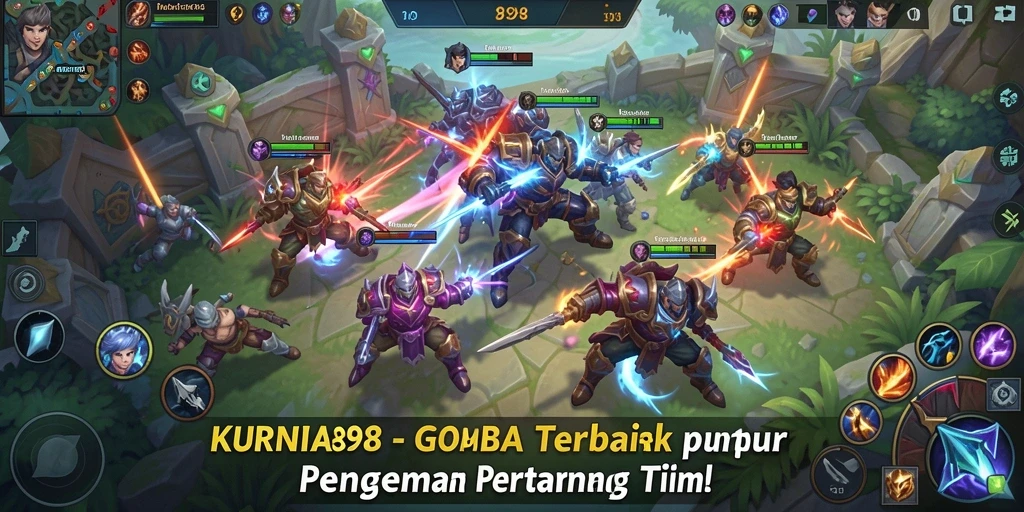 Screenshot gameplay KURNIA898 yang menunjukkan pertarungan intens antar tim.