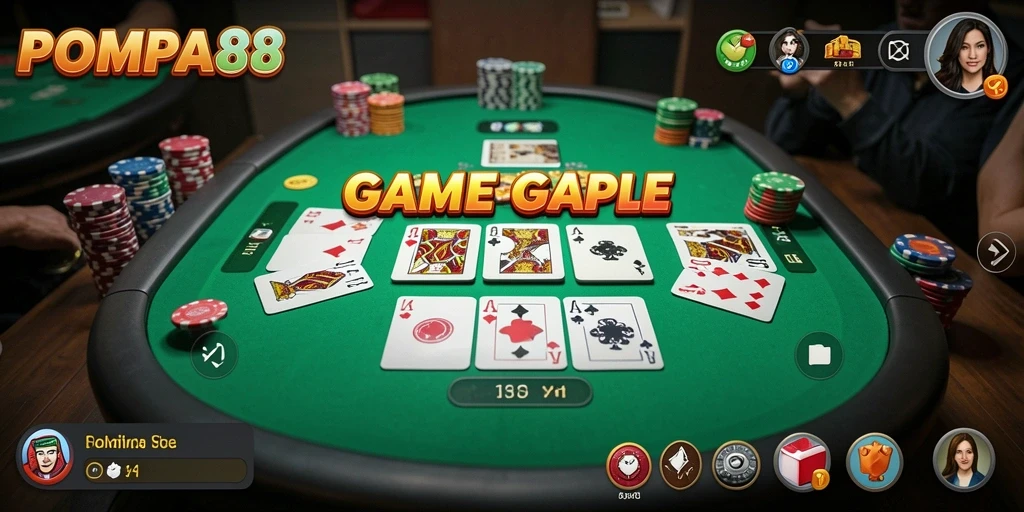 Tampilan gameplay Gaple yang seru dan interaktif di POMPA88.