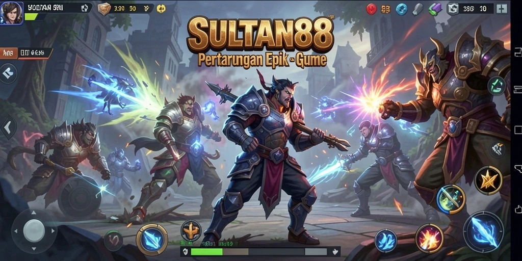 Screenshot gameplay <strong>SULTAN88</strong> menampilkan pertempuran seru antara karakter-karakter kuat.